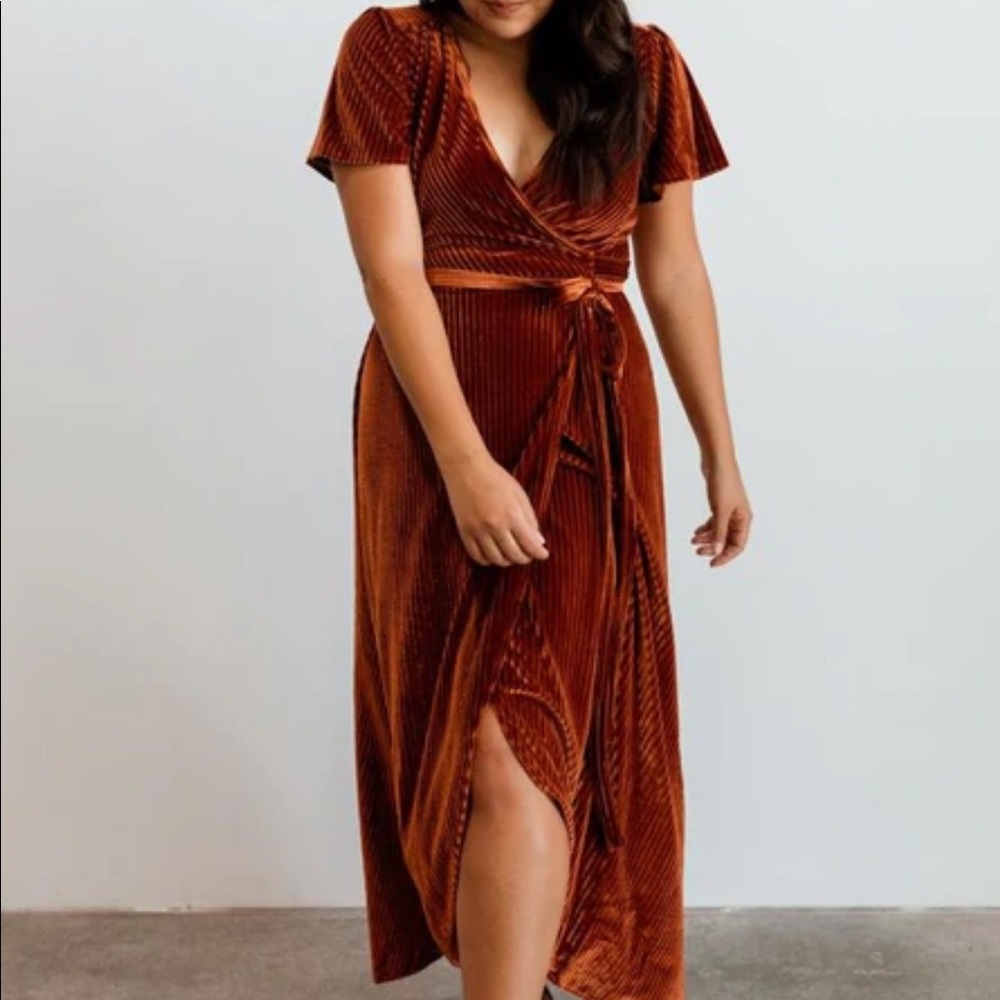 Copper velvet maxi wrap dress